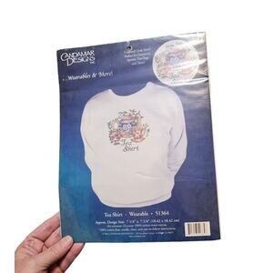 2002 Candamar Designs Wearable Cross Stitch Kit Tea Shirt 51364 7 1/4" x 7 1/4"